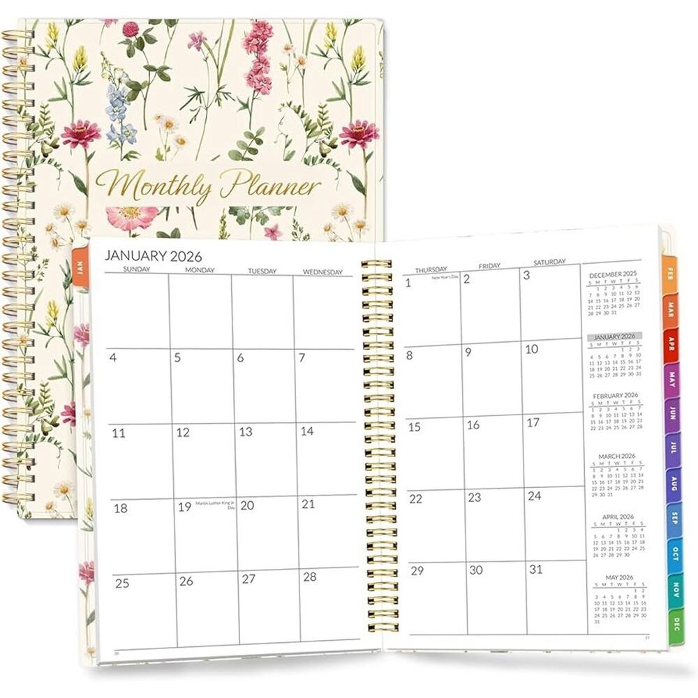2026–2027 Monthly Planner Large 7" x 10" Organizer with Tabs, 100 GSM Paper Pink